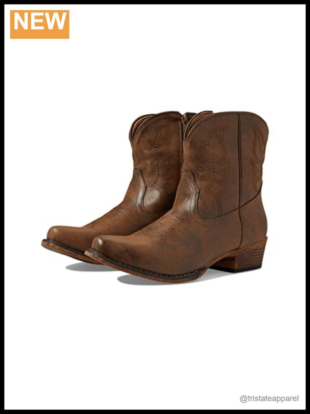 Faux Leather Western Boots Pointed Toe Mid-Calf Pull-On